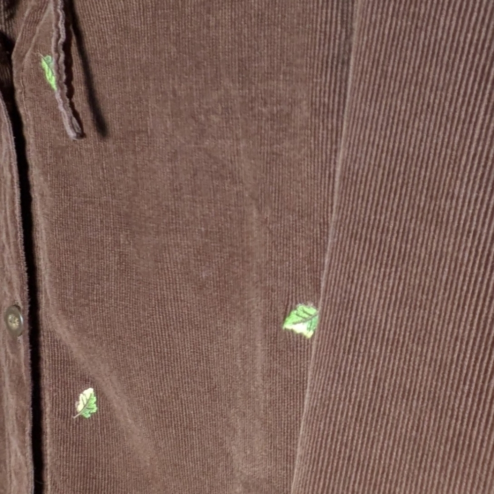 Vintage Corduroy Button Up Hoodie Casablanca Sport Brown 90s Leaf Embroidery - Picture 7 of 13